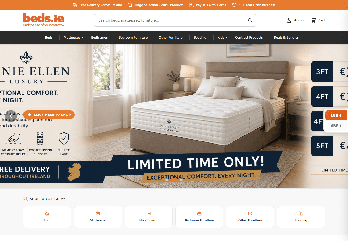 The Beds.ie website homepage