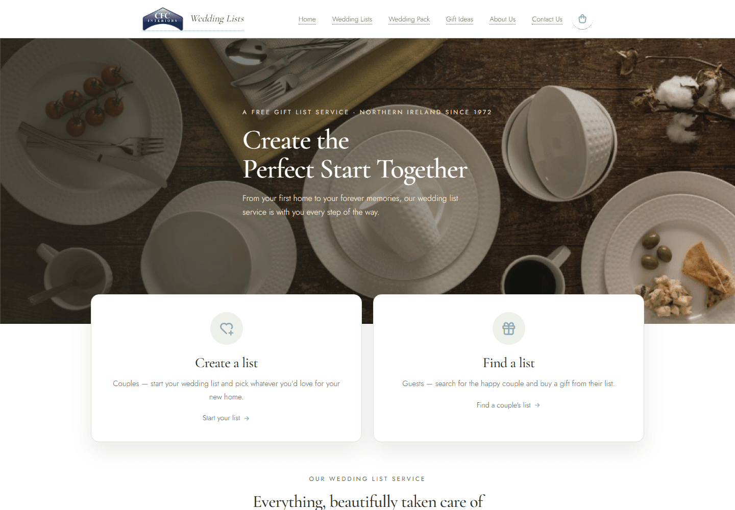 The CFC Wedding Lists website homepage