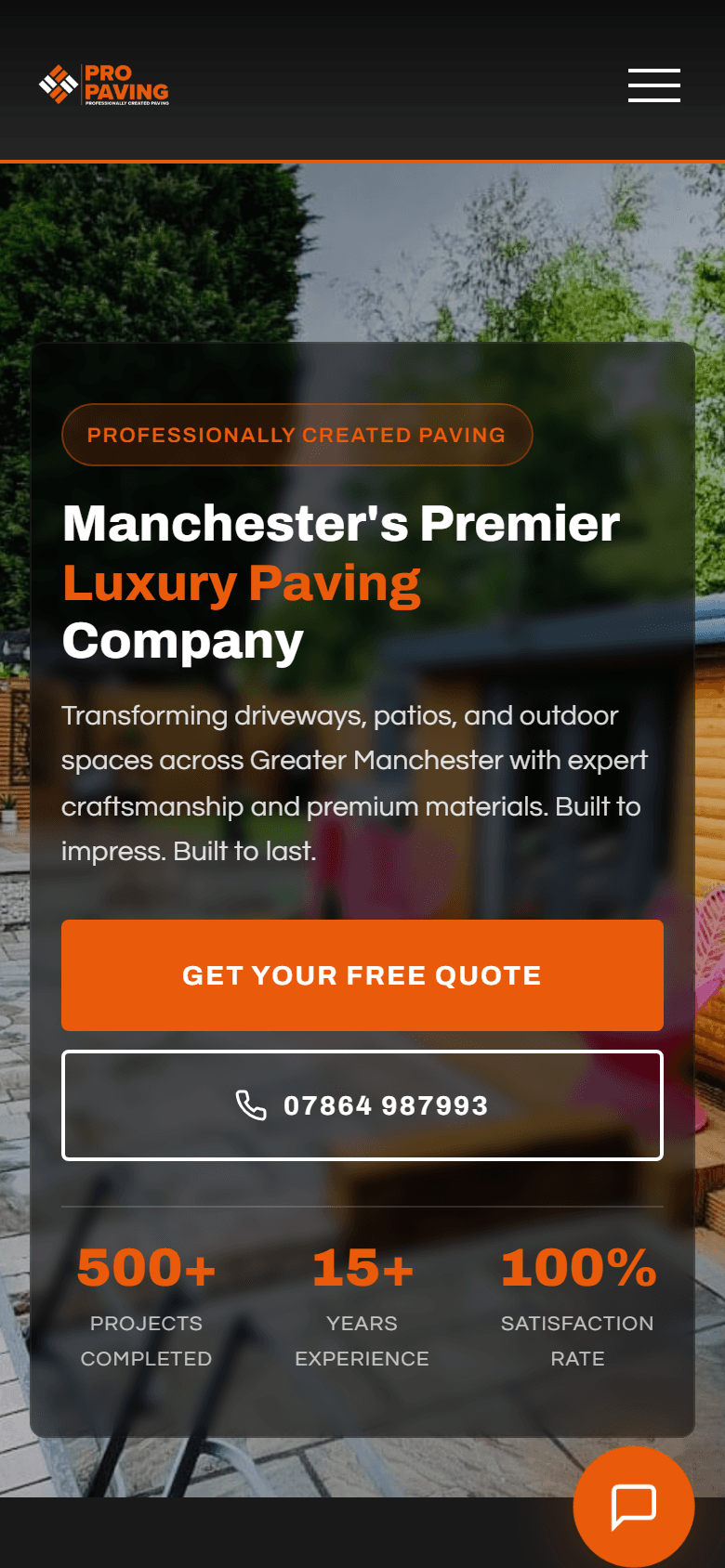 The Pro Pave homepage as it appears today, on a phone