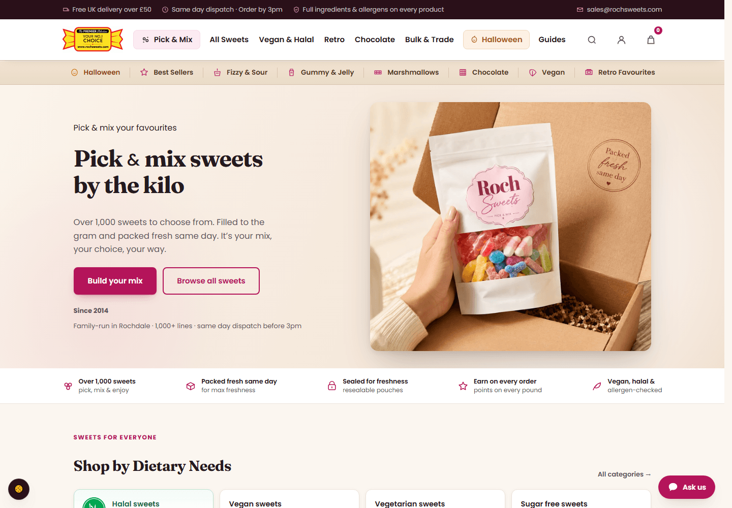 The Roch Sweets homepage as it appears today