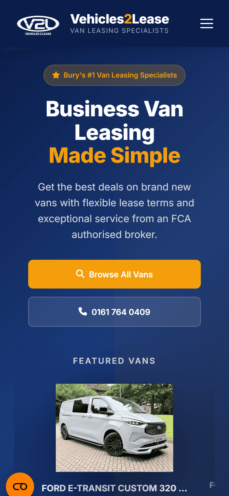 The Vehicles 2 Lease homepage as it appears today, on a phone