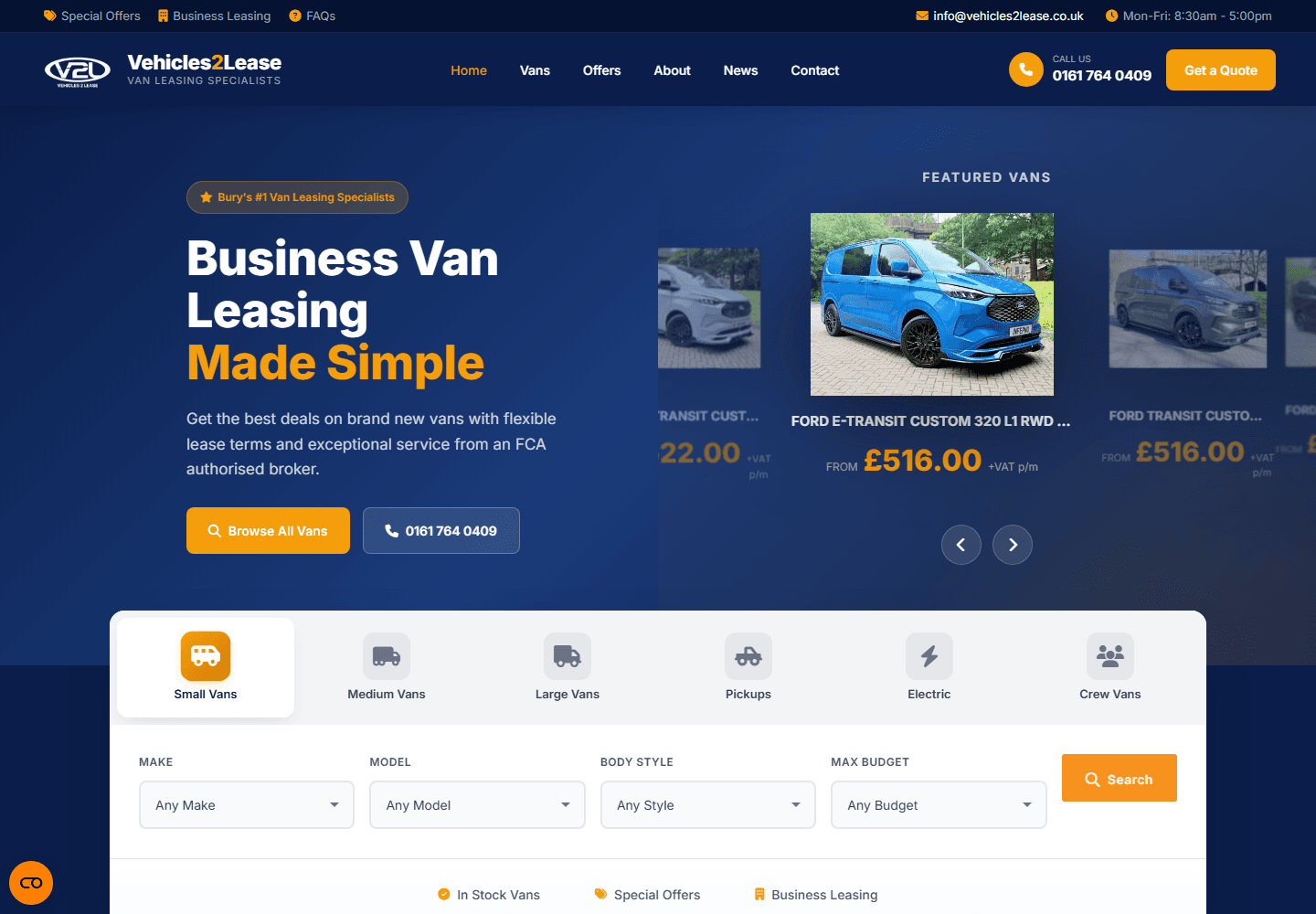 The Vehicles 2 Lease website homepage